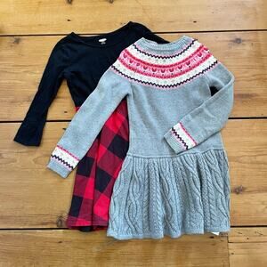 Isaac Mizrahi Fair Isle Sweater Dress & Old Navy Buffalo Plaid Dress Size 5/6